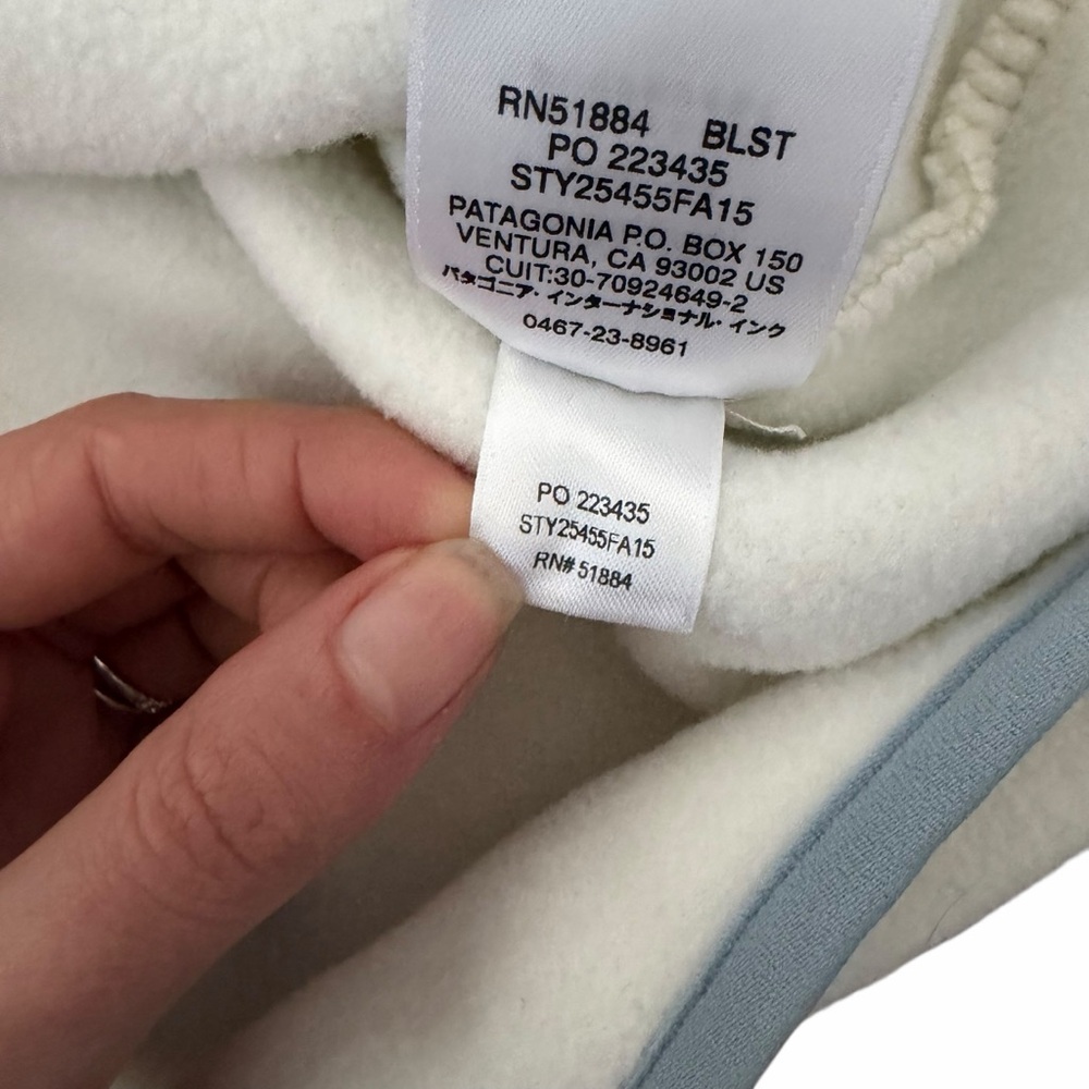 Patagonia Fleece Lightweight Synchilla Pullover White Cream Blue Trim Small - Picture 6 of 6